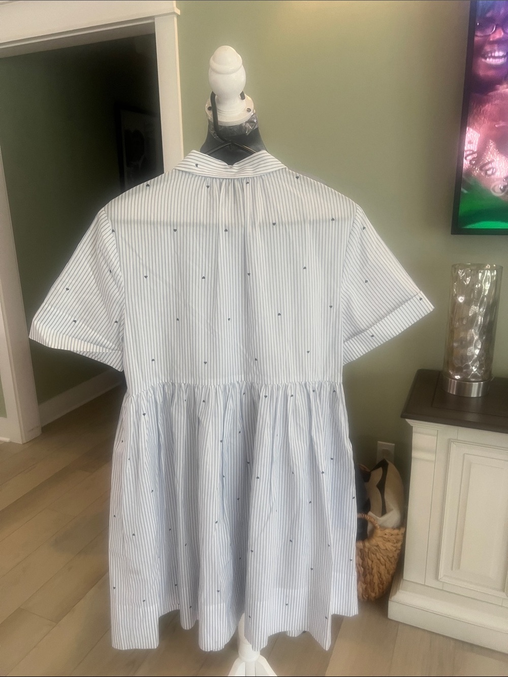 kate spade Light Blue and White Striped Short Sleeve Ruffle Front Dress - Picture 2 of 7
